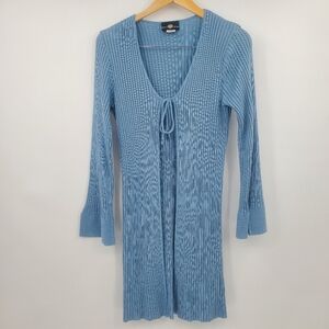 ♤♤ It's Our Time Duster Cardigan One Size Tie Front Long Sleeve Blue